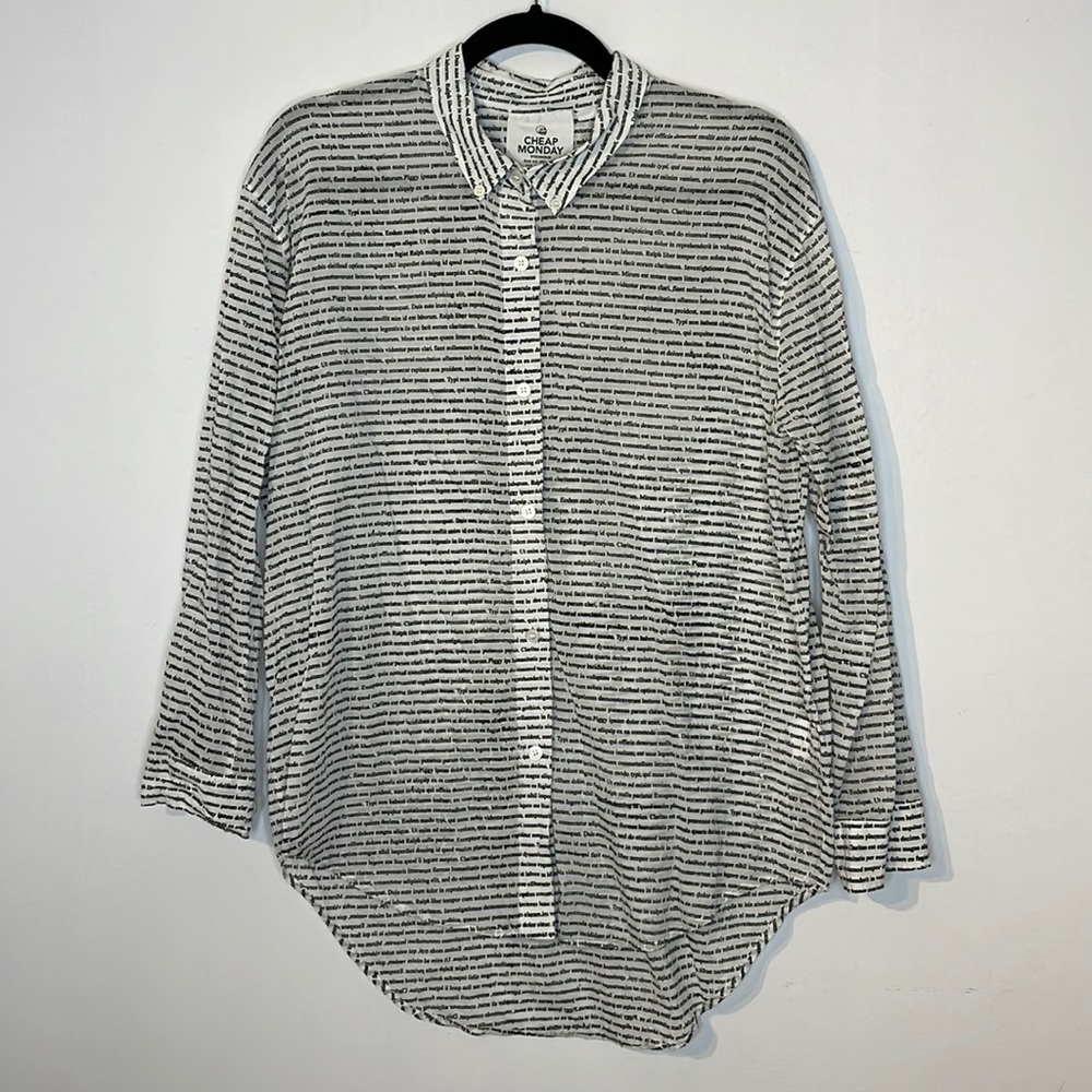 Cheap Monday oversized cotton rid newspaper high low shirt